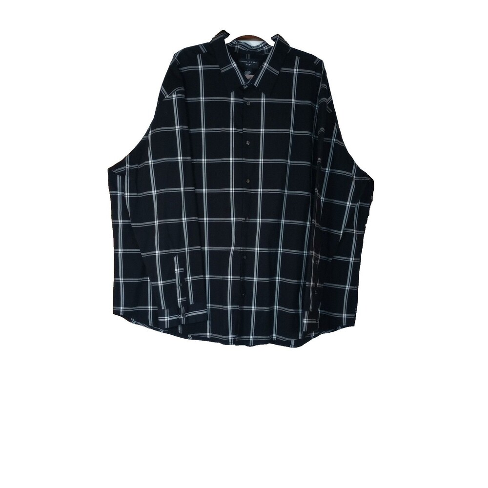 Shaquille O'Neal XLG L/S Dress Shirt Men 4XL Black Plaid Button Up Cotton Blend